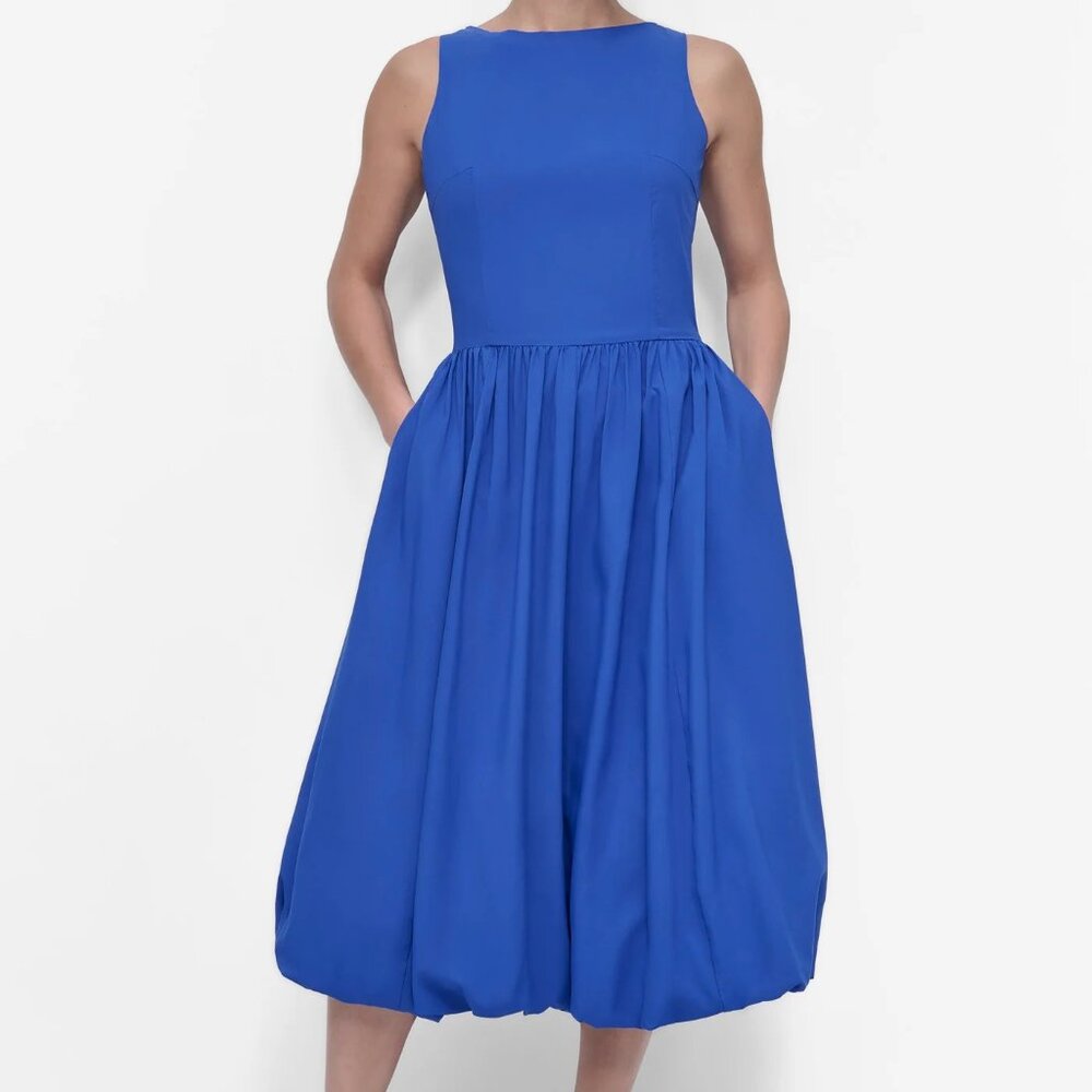 DKNY Blue Dress with Pockets Size 14 Sleeveless Boat Neck Drop Waist Dress